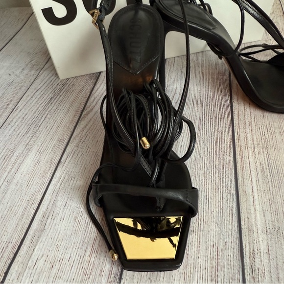 SCHUTZ Vikki Black Leather Lace Up Sandals 8 - Picture 3 of 7